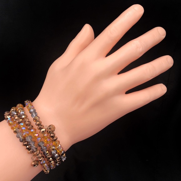 Brown Topaz Tones Multicolor Glass Beaded Wrap Around Fancy Layered Bracelet - Picture 2 of 2